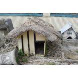 WOODEN DOG KENNEL WITH THATCHED ROOF