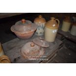 TWO SALT GLAZED JARS AND A TERRACOTTA POT