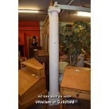 PAIR OF WHITE IONIC TOP COLUMNS, EACH 244CM HIGH