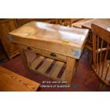 SMALL BUTCHERS BLOCK ON SEPARATE STAND WITH DRAWER, 107CM X 61CM