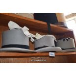 THREE GREY FELT TOP HATS, ONE MARKED SIZE 7; THREE PAIRS OF GLOVES