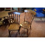 TWO SLAT BACK KITCHEN CHAIRS WITH ELM SEATS