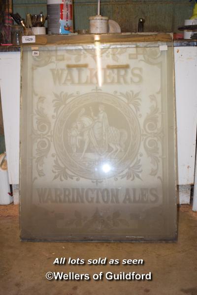 LARGE ETCHED GLASS PANEL, 74CM X 99CM