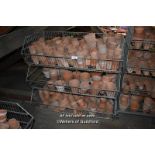 THREE METAL SHELVING UNITS COMPLETE WITH A LARGE QUANTITY OF TERRACOTTA PLANT POTS