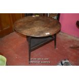 CIRCULAR OAK CRICKET TABLE WITH TRIANGULAR UNDERTIER, 90CM DIAMETER