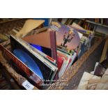 LARGE BASKET OF MIXED VINTAGE VINYL RECORDS OF DIFFERENT GENRES