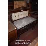 EDWARDIAN MARBLE TOP WASH STAND WITH TILED BACK