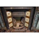 DECORATIVE CAST IRON FIRE INSERT WITH FLORAL TILES