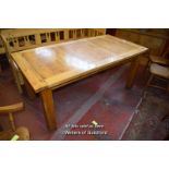 VARNISHED RECTANGULAR OAK DINING TABLE, 180CM X 90CM