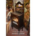 EDWARDIAN MAHOGANY MUSIC CABINET WITH MIRRORED BACK OVER FRIEZE DRAWER WITH PART MIRRORED, PART
