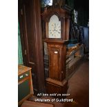 OAK EIGHT DAY LONGCASE CLOCK, WHITE ENAMELLED DIAL SIGNED B E COALES, WAKEFIELD, 220CM HIGH