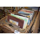 LARGE BASKET OF MIXED VINTAGE VINYL RECORDS OF DIFFERENT GENRES