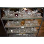 THREE SMALL SHELVES OF MIXED GLASSWARES