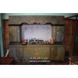 WOODEN AND VENEERED DECORATIVE PUB BAR SURROUND, 284CM X 244CM (1680 DITS)