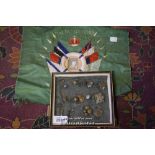 FRAMED AND GLAZED MILITARY BUTTONS AND WW2 MALTA SILK SOUVENEIR