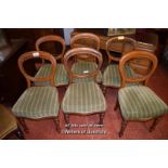 SET OF SIX VICTORIAN MAHOGANY BALLOON BACK DINING CHAIRS WITH OVERSTUFFED SEATS