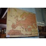 VINTAGE WALL MAP OF EUROPEAN TEMPERATURES FOR JULY; OLD MAP OF THE WEST COUNTRY