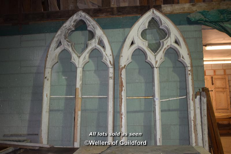 PAIR OF VERY LARGE GOTHIC STYLE CHURCH WINDOW FRAMES WITH ARCHED TOP