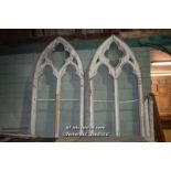 PAIR OF VERY LARGE GOTHIC STYLE CHURCH WINDOW FRAMES WITH ARCHED TOP