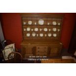 PINE DRESSER WITH DELFT RACK OVER DRAWERS AND CUPBOARDS, 178CM