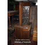 VICTORIAN PANELLED CUPBOARD AND A GLAZED HANGING CORNER CABINET