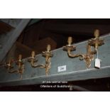 THREE MATCHING BRASS TWIN BRANCH WALL SCONCES