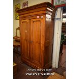 19TH CENTURY CONTINENTAL WALNUT CUPBOARD WITH TWO PANELLED DOORS ENCLOSING SHELVES, 227CM X 140CM