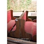 BACK TO BACK PITCHED PINE RED UPHOLSTERED SEATS, 117CM LONG