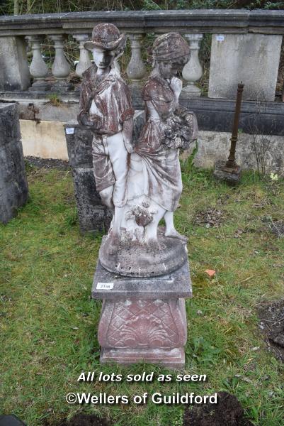 YOUNG AFFECTION STONE STATUE ON PLINTH, 140CM HIGH