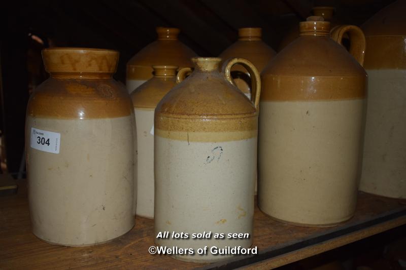 SEVEN MIXED SALT GLAZED JARS