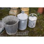 THREE MIXED GALVANISED ITEMS INCLUDING WATERING CAN
