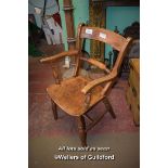VICTORIAN BEECH AND ELM BAR BACK WINDSOR CARVER CHAIR