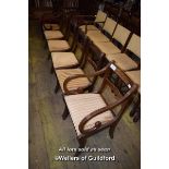 SET OF SIX REGENCY STYLE DINING CHAIRS INCLUDING TWO CARVERS