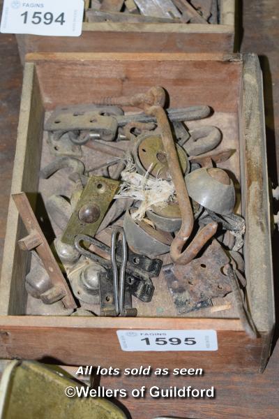 BOX OF VICTORIAN BOLT CLASPS AND HOOKS