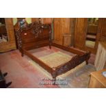 MAHOGANY DOUBLE BED FRAME WITH ELABORATELY CARVED HEADBOARD