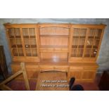 LARGE 20TH CENTURY PINE CABINET WITH CENTRAL SHELVES AND DRAWERS FLANKED BY GLAZED DOORS, OVER SIX
