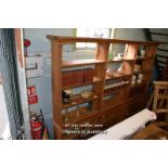 SET OF PINE OPEN BOOKSHELVES WITH THREE BANKS OF ADJUSTABLE SHELVING, 223CM X 264CM