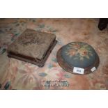 TWO VICTORIAN FOOTSTOOLS WITH WOOLWORK TOPS