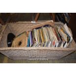 LARGE BASKET OF MIXED VINTAGE VINYL RECORDS OF DIFFERENT GENRES