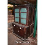 MAHOGANY KITCHEN DISPLAY CABINET, TWO GLAZED DOORS ABOVE TWO DRAWERS AND DOUBLE CUPBOARD BELOW,