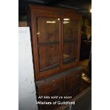 LATE VICTORIAN PINE AND WALNUT CUPBOARD BOOKCASE, 136CM WIDE