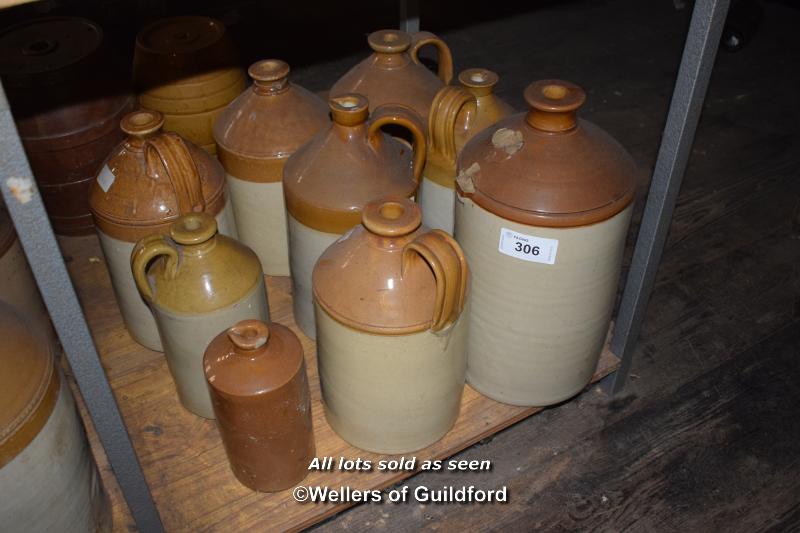 NINE MIXED SALT GLAZED JARS