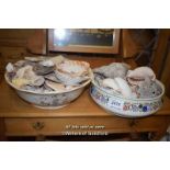 TWO PORCELAIN BOWLS FULL OF SHELLS