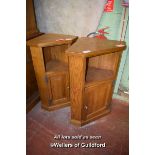 TWO SMALL OAK STANDING CORNER CUPBOARDS, THE LARGEST 97CM (1916 DPS)