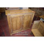 PINE CUPBOARD WITH TWO PANELLED DOORS ENCLOSING A SHELF, 101CM X 115CM X 48CM