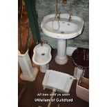 WHITE BATHROOM SUITE COMPRISING OF BASIN, PEDESTAL, BASIN AND BIDET