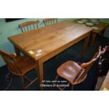 PINE KITCHEN TABLE ON SQUARE SUPPORTS, 156CM X 77CM