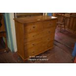 VICTORIAN PINE CHEST OF TWO SHORT AND THREE LONG DRAWERS, 115CM WIDE