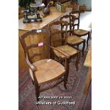 SET OF SEVEN RUSH SEATED DINING CHAIRS INCLUDING ONE CARVER