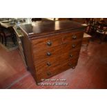 EARLY VICTORIAN MAHOGANY CHEST OF TWO SHORT AND THREE LONG DRAWERS ON BRACKET FEET, 112CM X 113CM (
